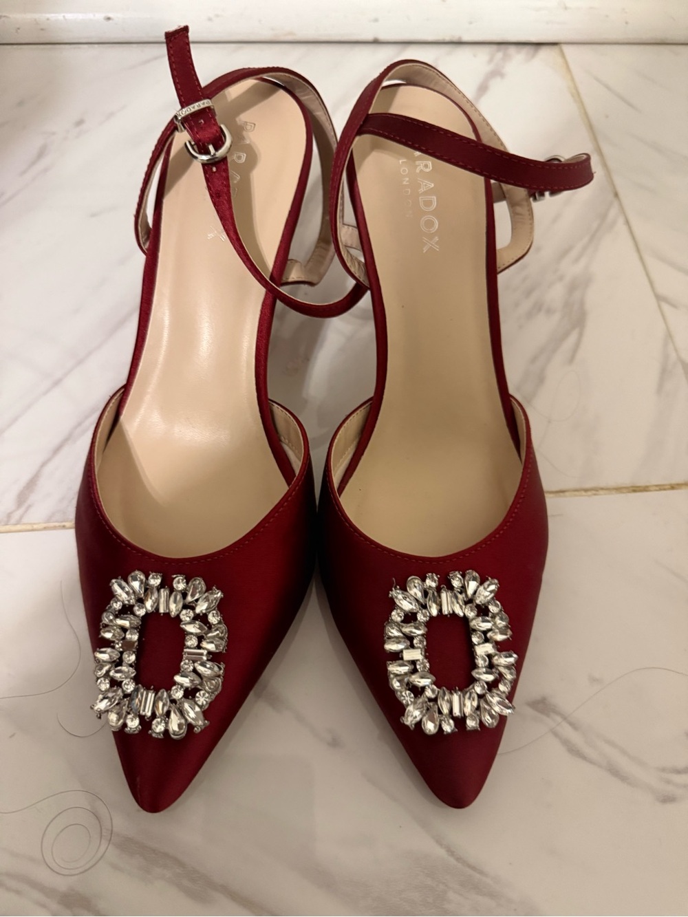 Rado Red Crystal-Embellished Pointed Slingback Heels